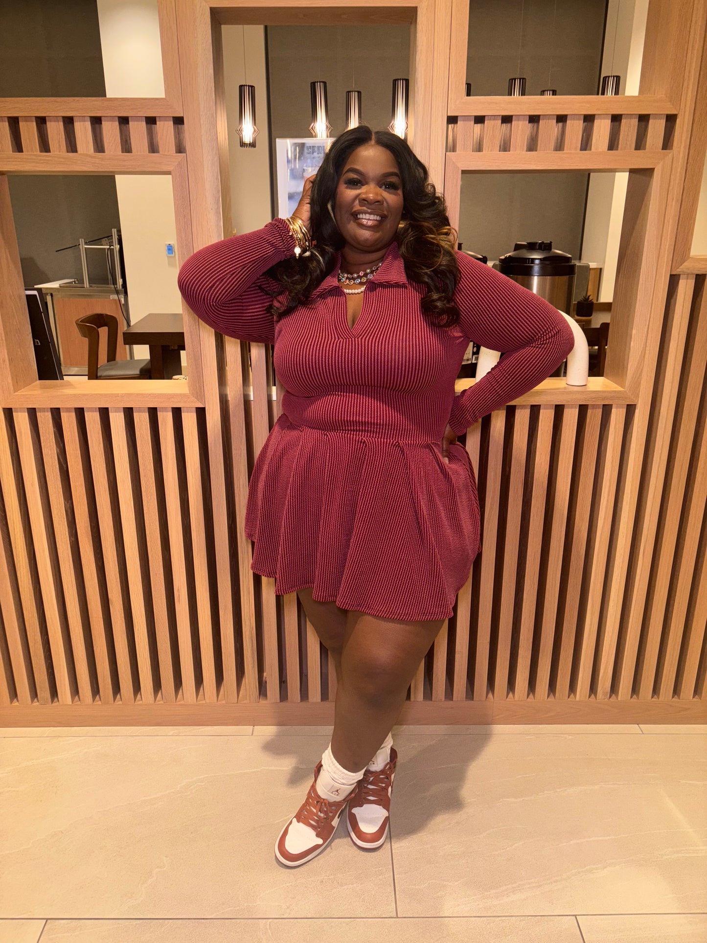 VK Ribbed Skater Dress Burgundy