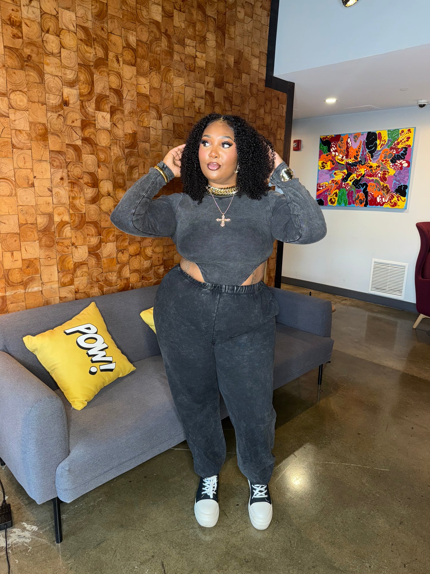 Mock Neck Bodysuit & Jogger Set Charcoal