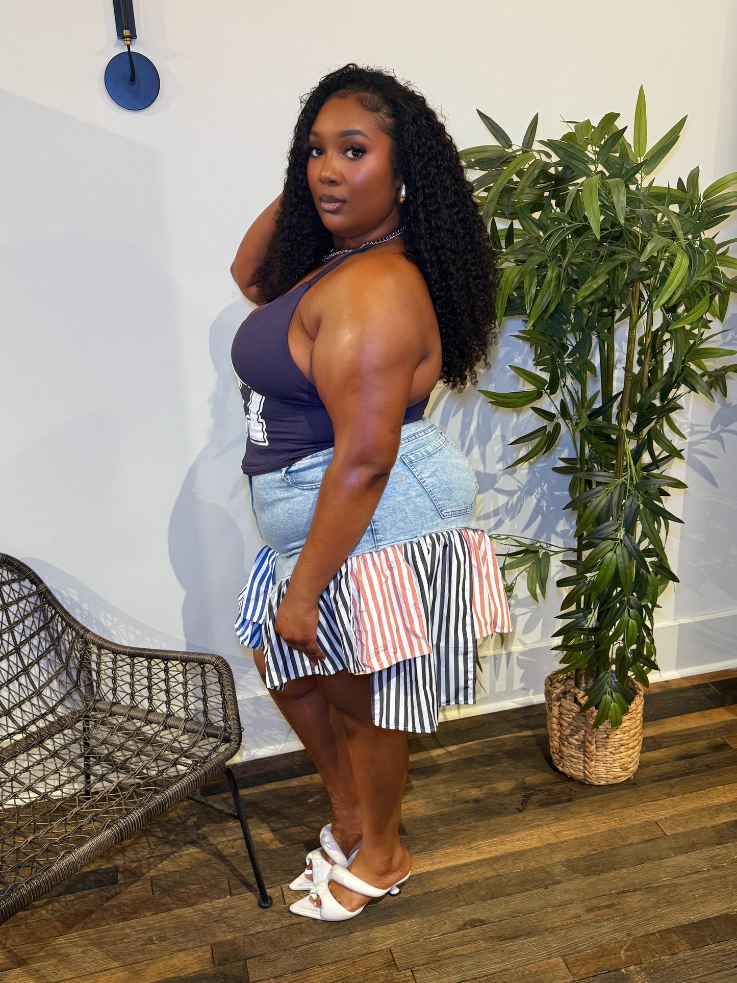 Dixie Chic Plaid x Denim Skirt