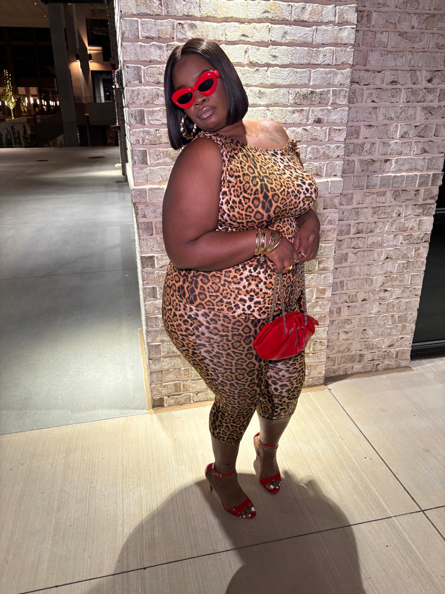 Leopard Asymmetrical Tie Top w Capri Set