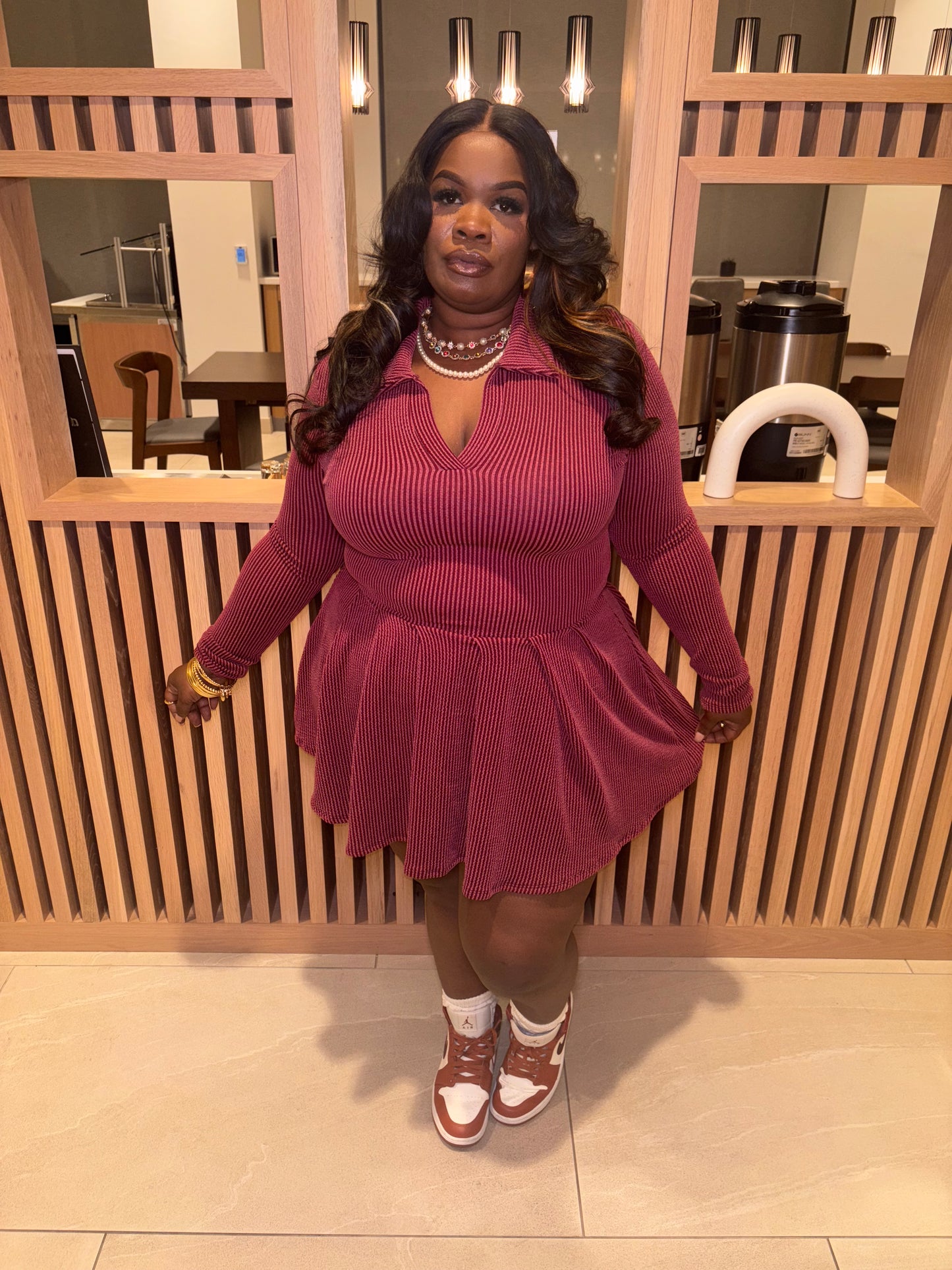 VK Ribbed Skater Dress Burgundy