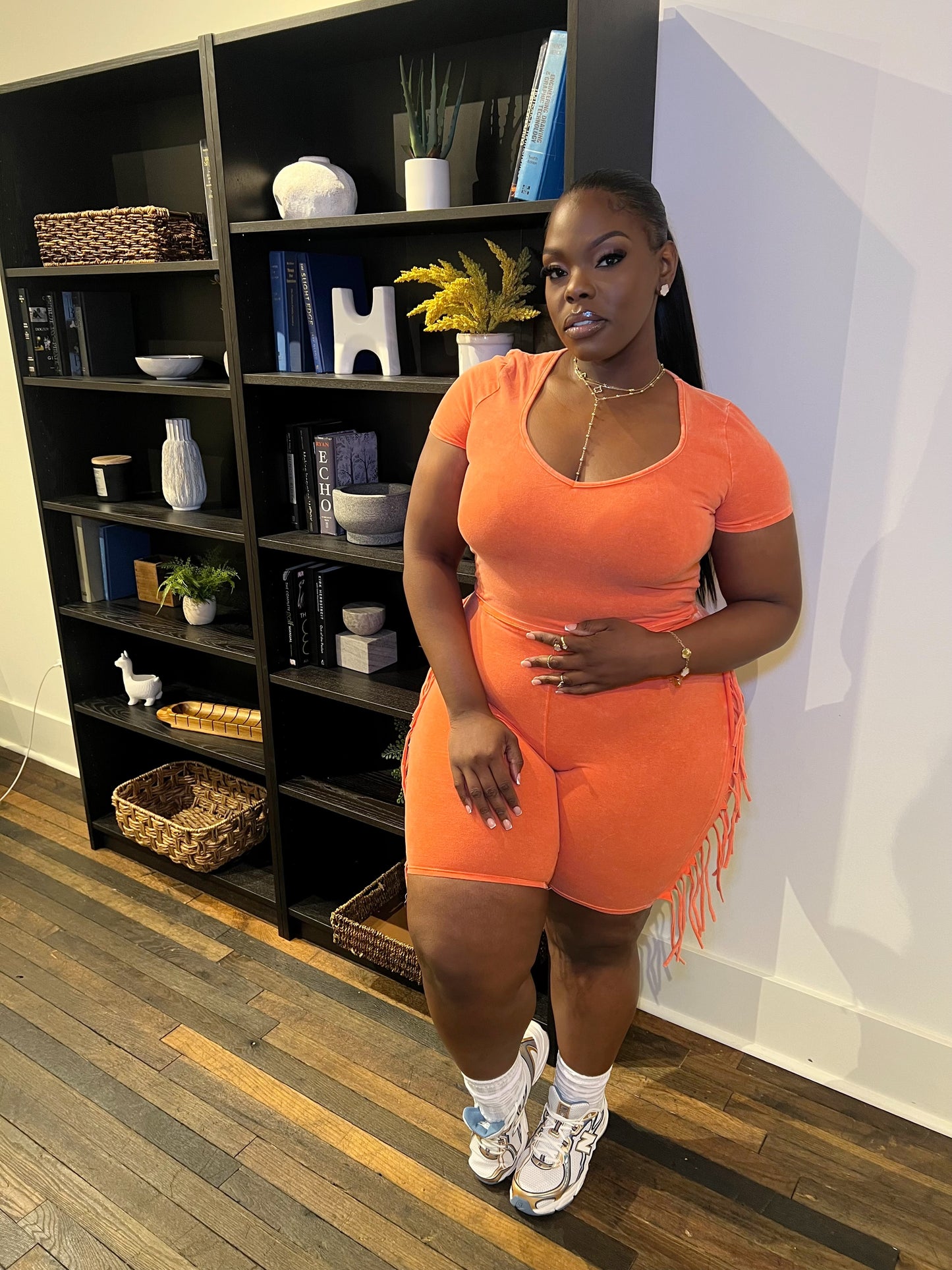 Biker Fringe Short Set Orange