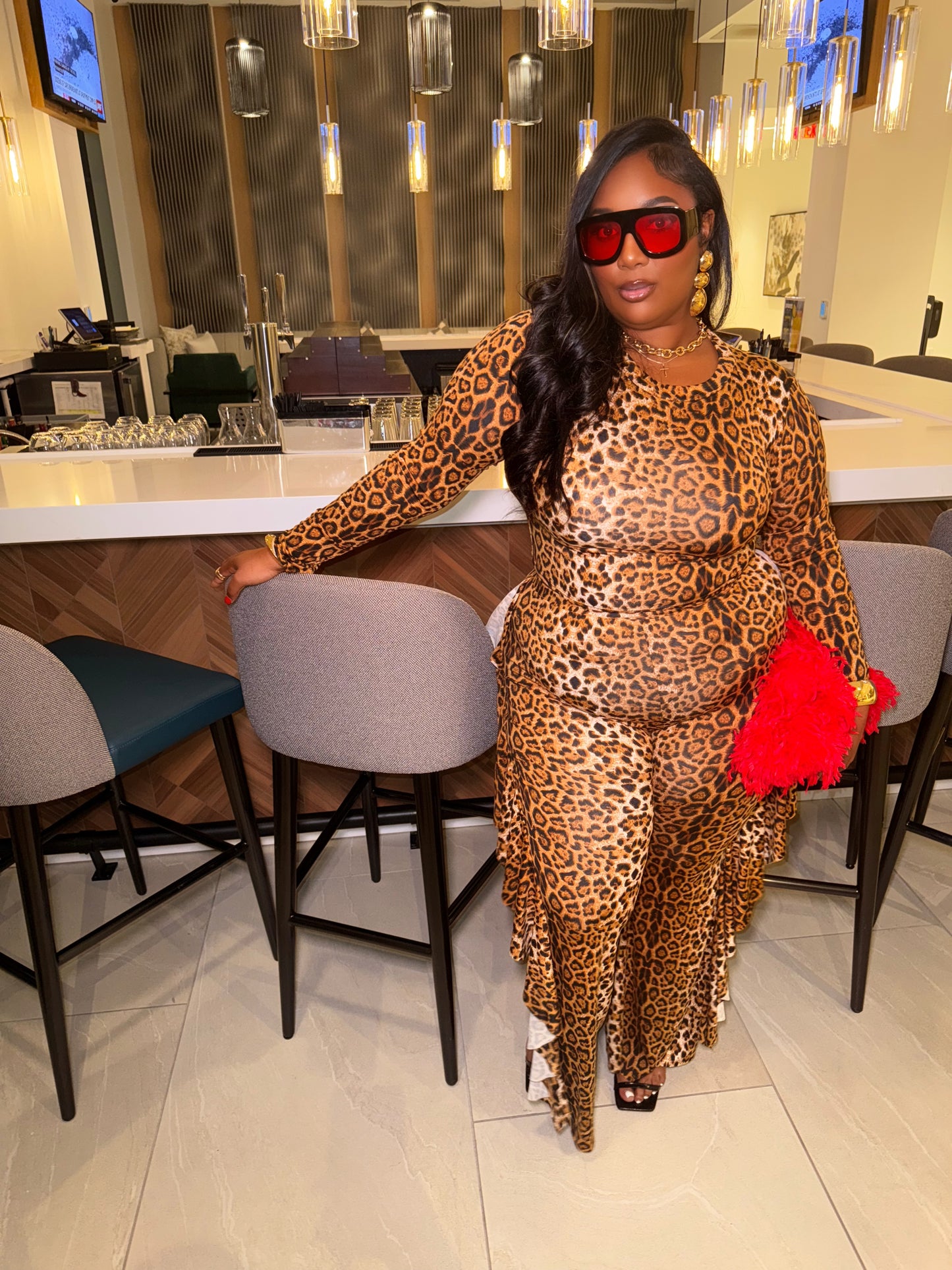 VK Leopard Ruffle Pant Set