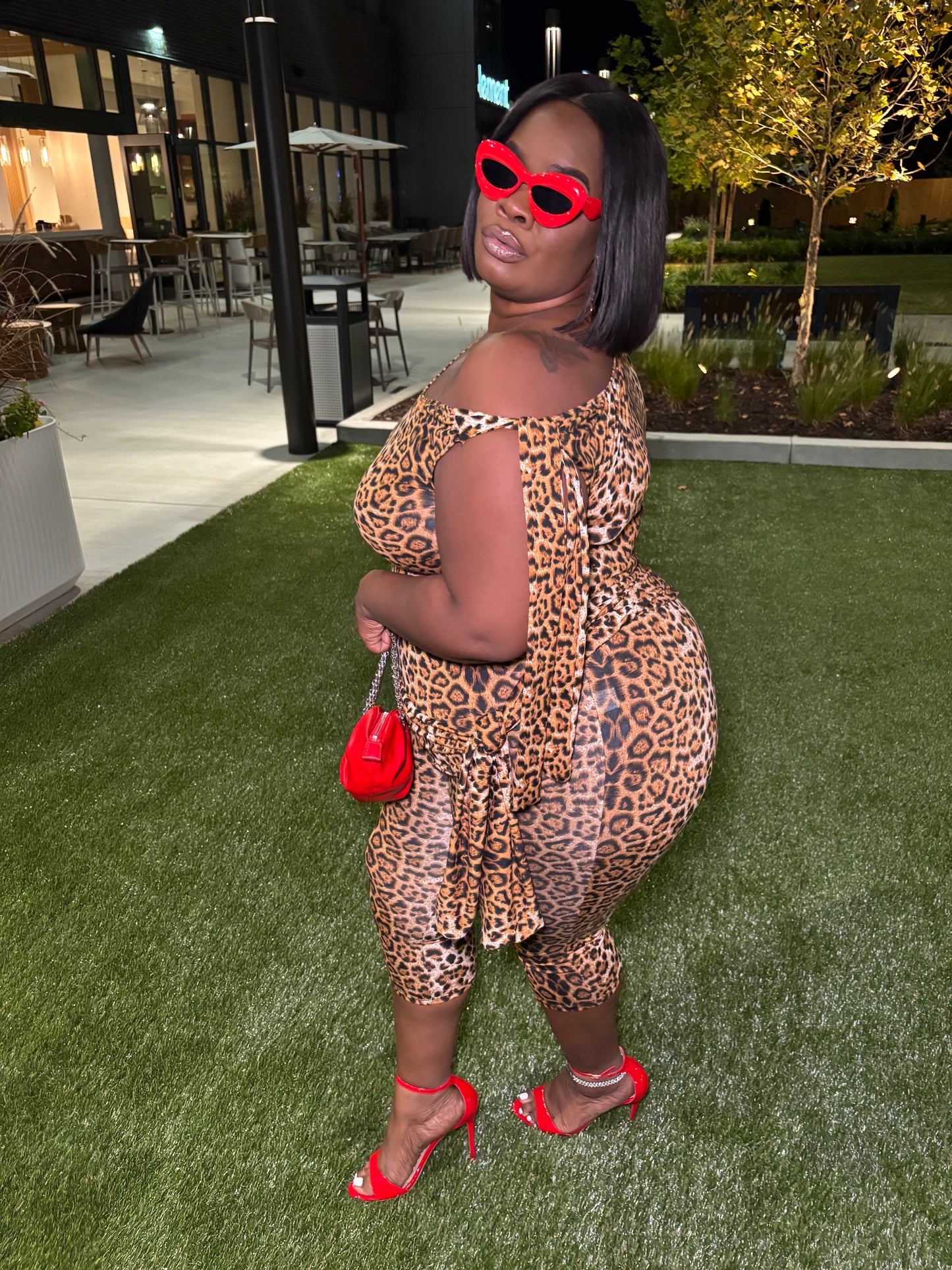 Leopard Asymmetrical Tie Top w Capri Set