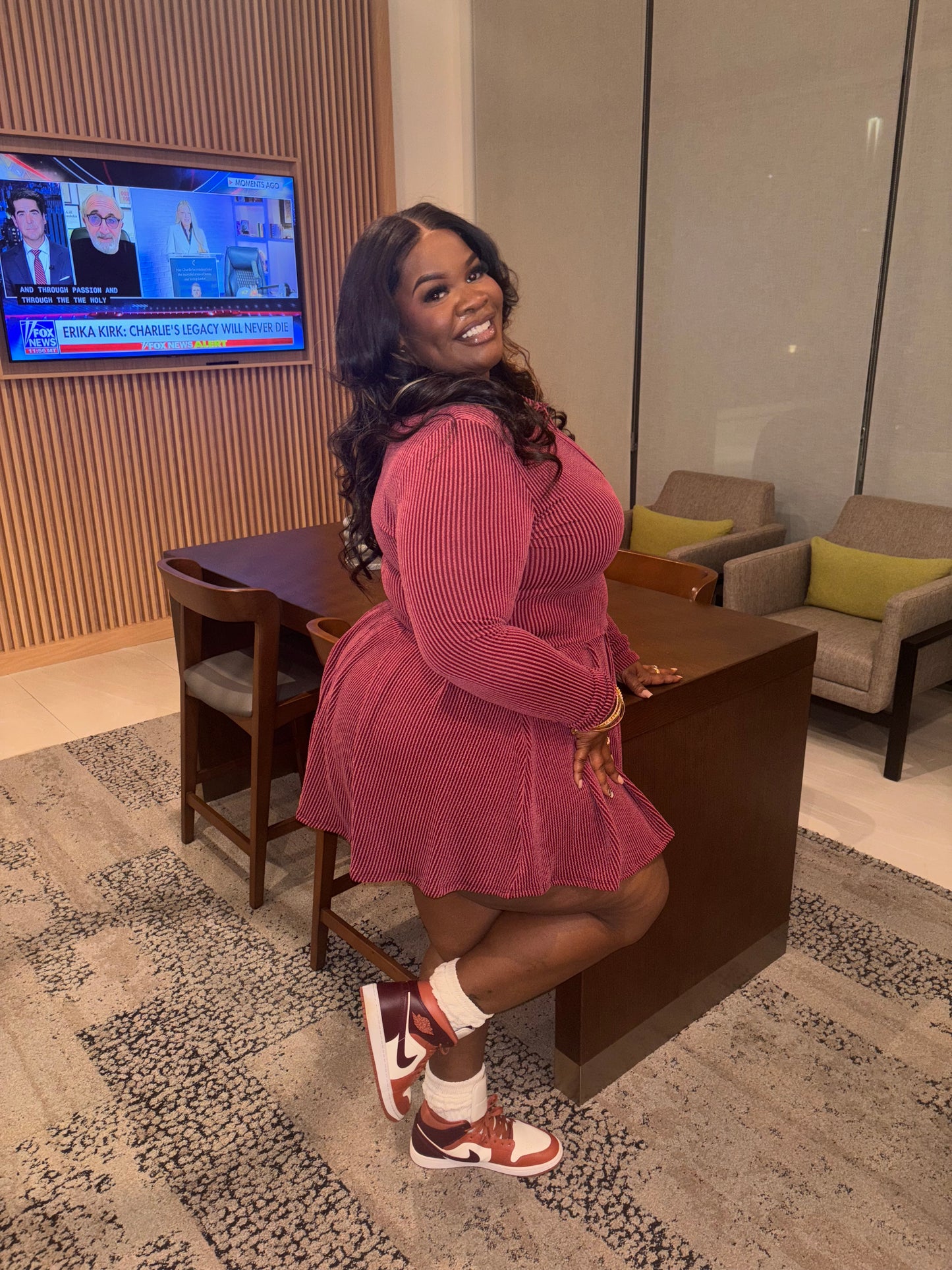 VK Ribbed Skater Dress Burgundy