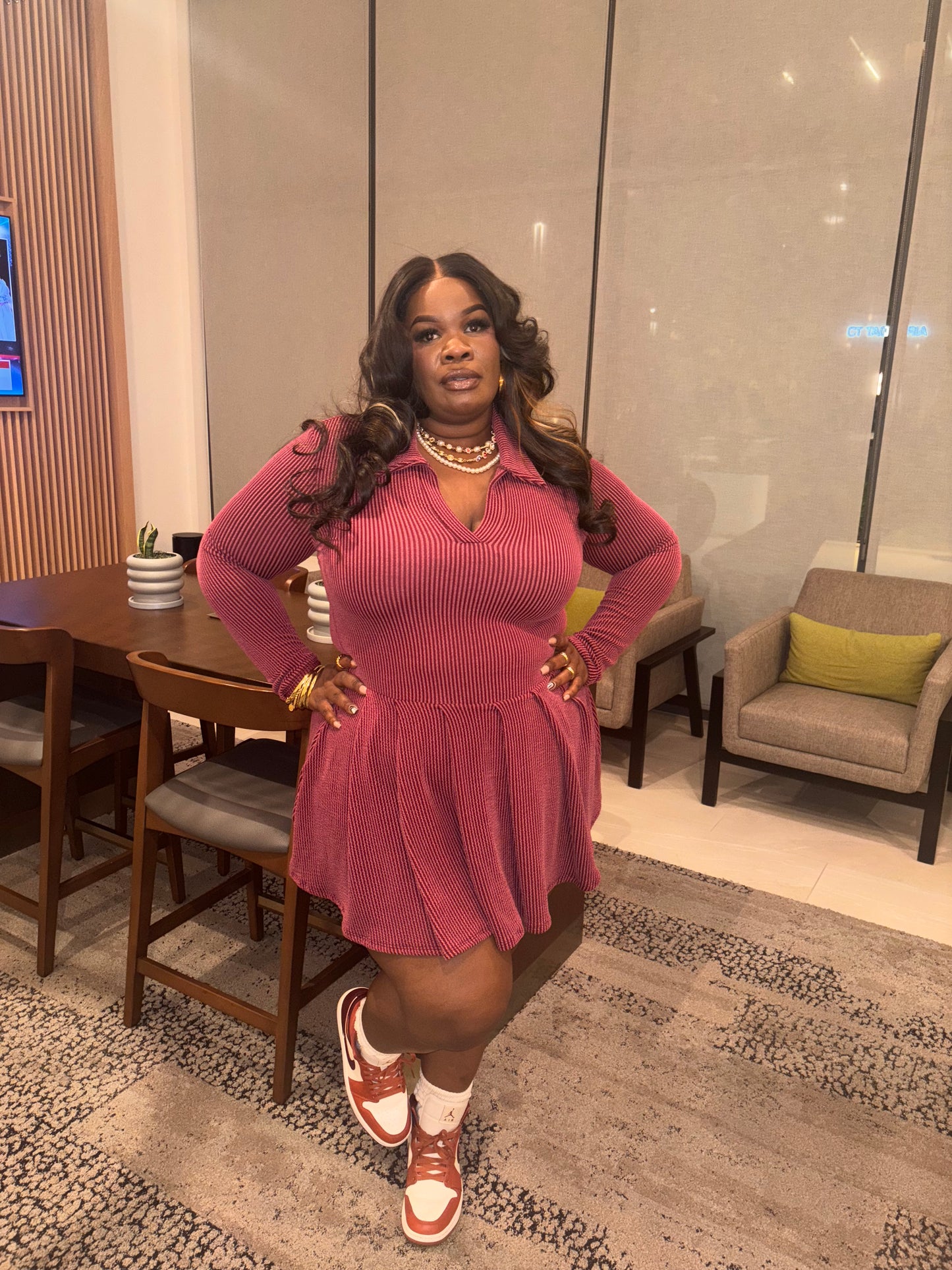 VK Ribbed Skater Dress Burgundy