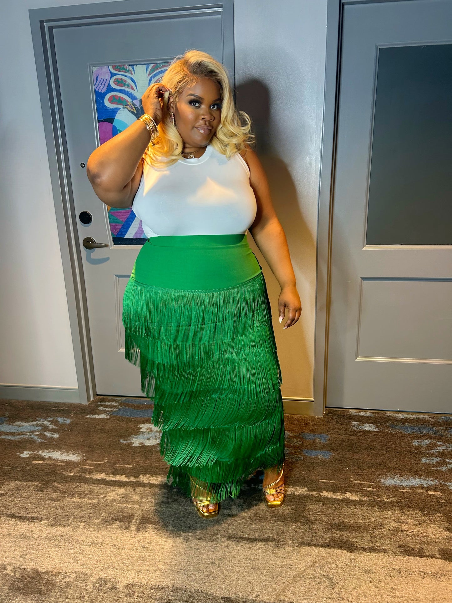 VK Green Fringe Skirt