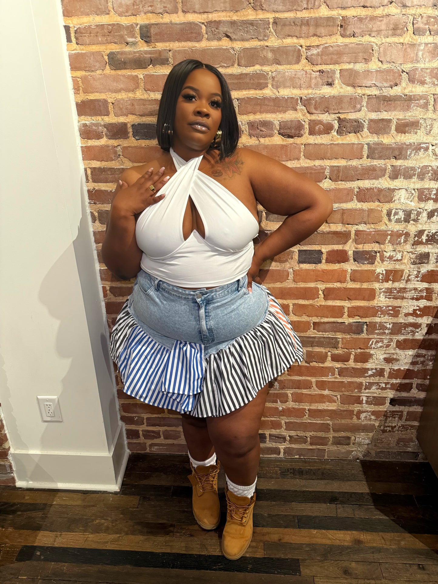 Dixie Chic Plaid x Denim Skirt