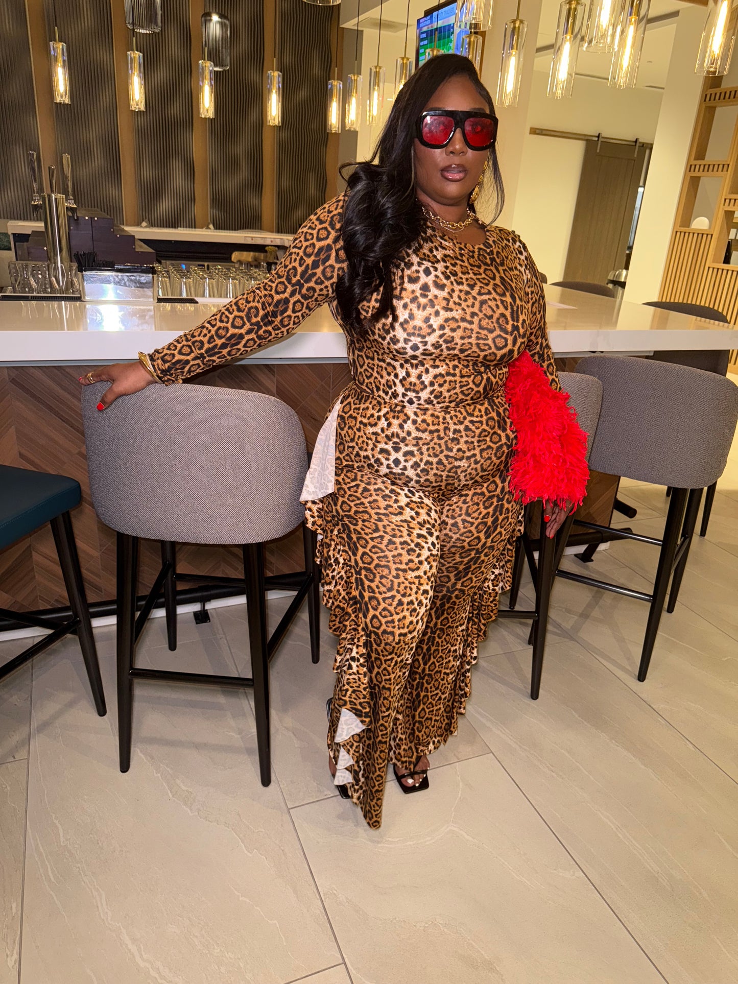 VK Leopard Ruffle Pant Set