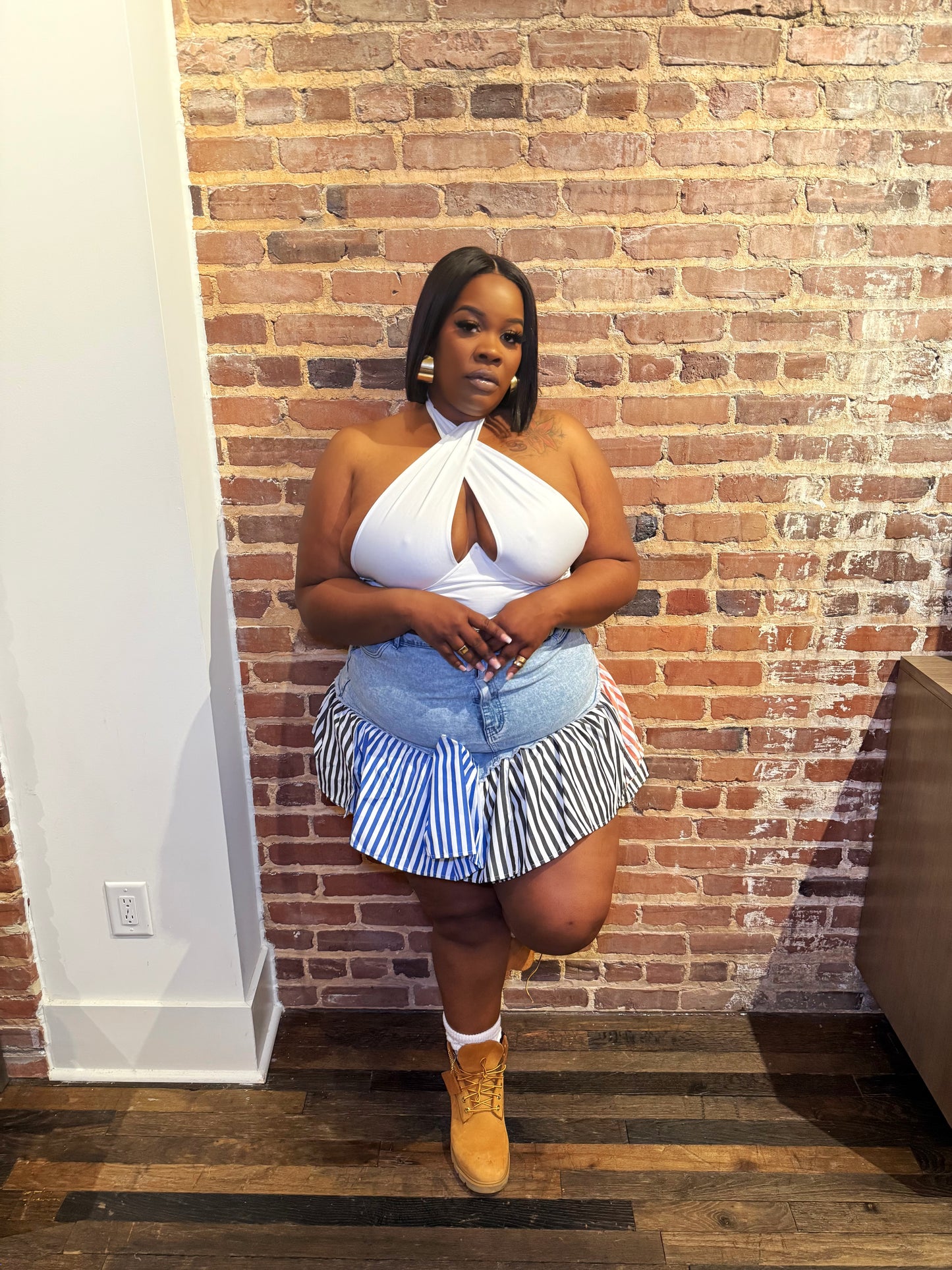 Dixie Chic Plaid x Denim Skirt