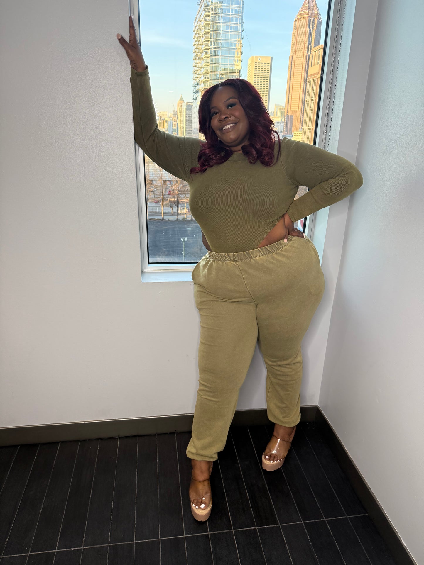 Mock Neck Bodysuit & Jogger Set Olive