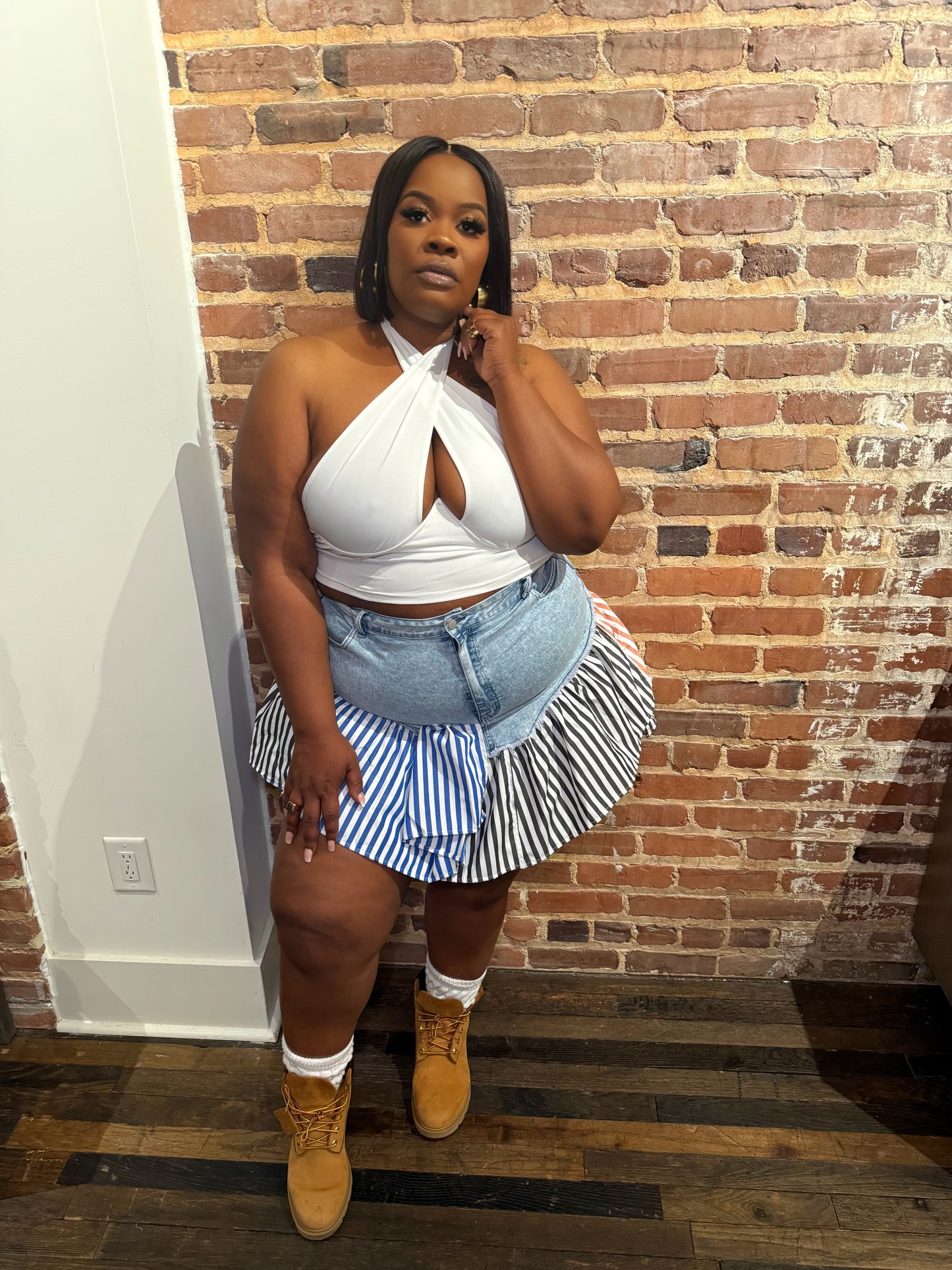 Dixie Chic Plaid x Denim Skirt