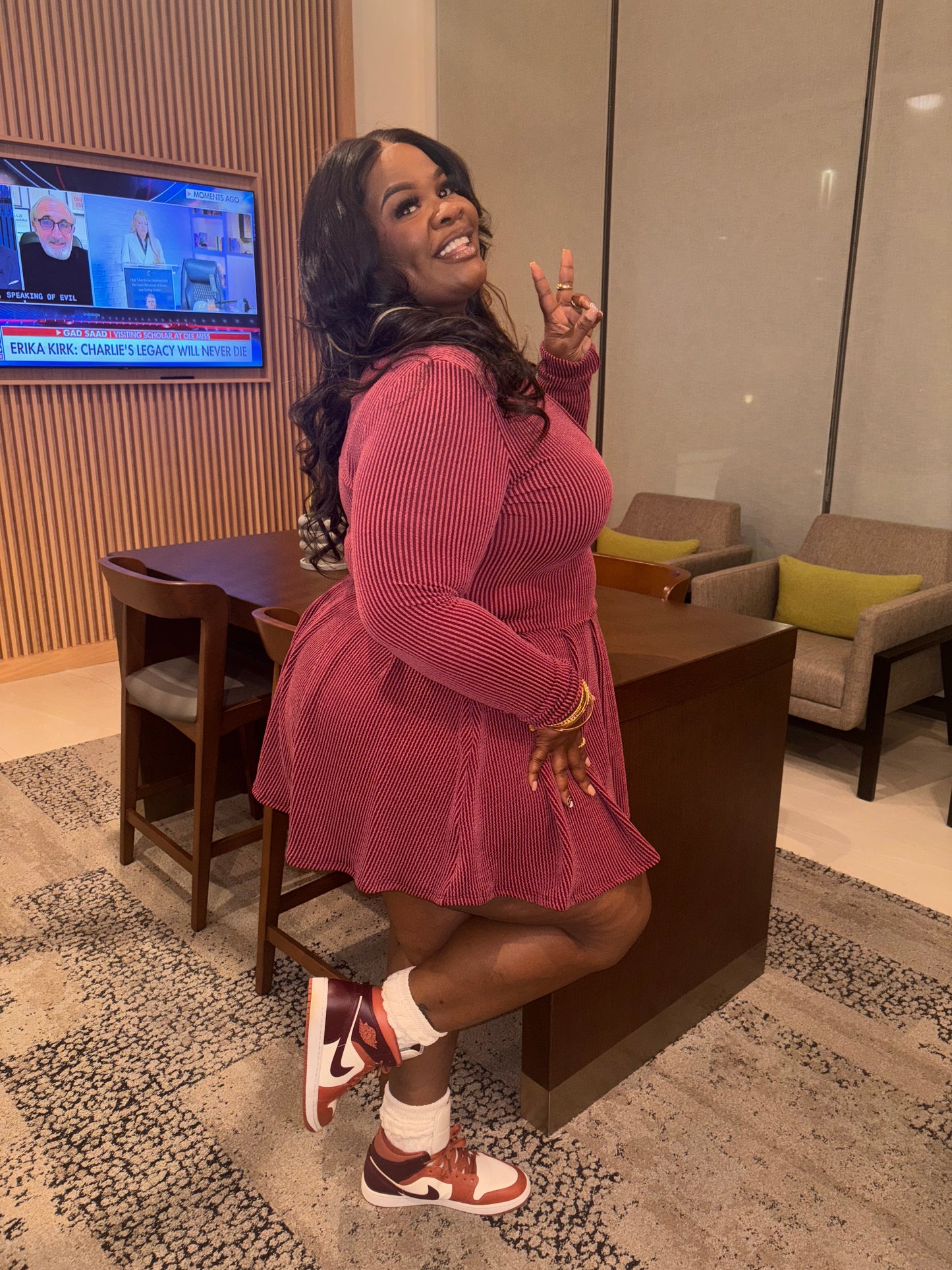 VK Ribbed Skater Dress Burgundy