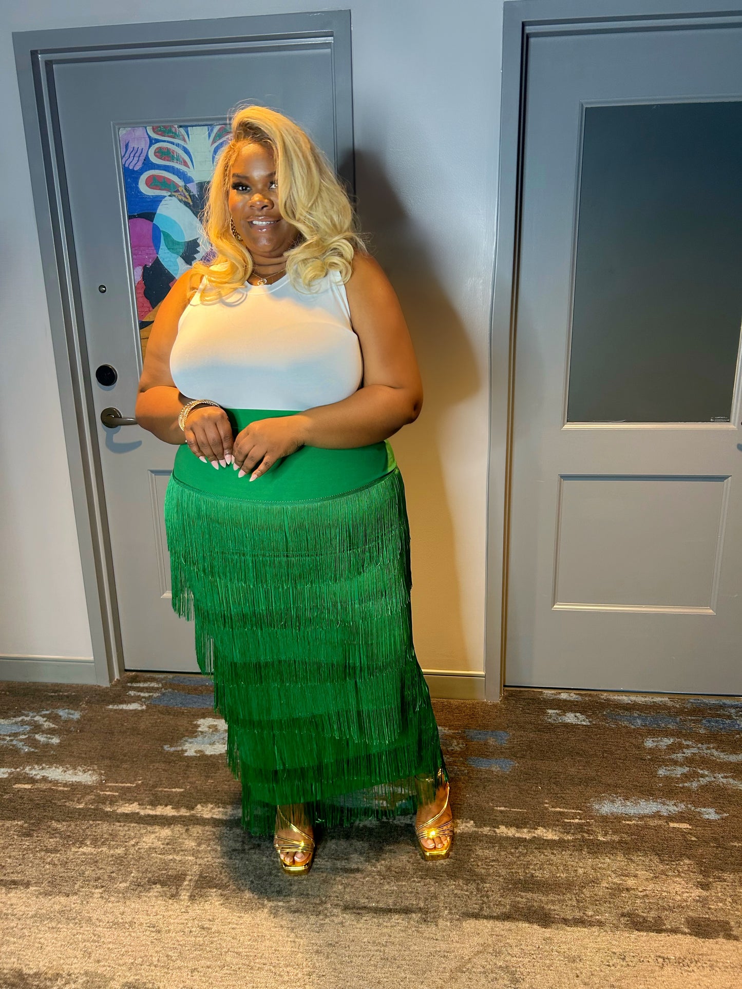 VK Green Fringe Skirt