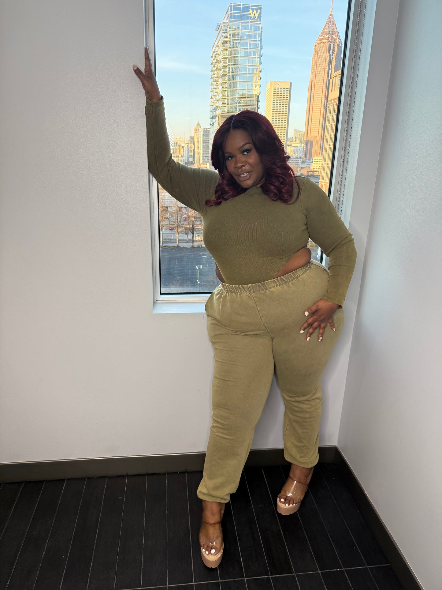 Mock Neck Bodysuit & Jogger Set Olive