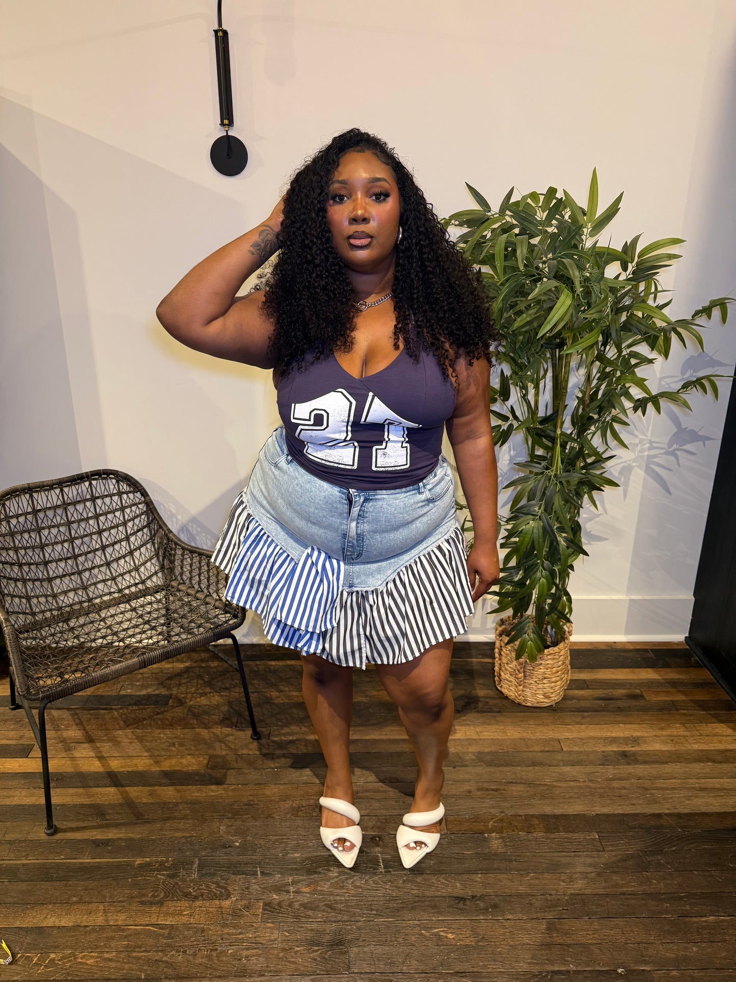 Dixie Chic Plaid x Denim Skirt