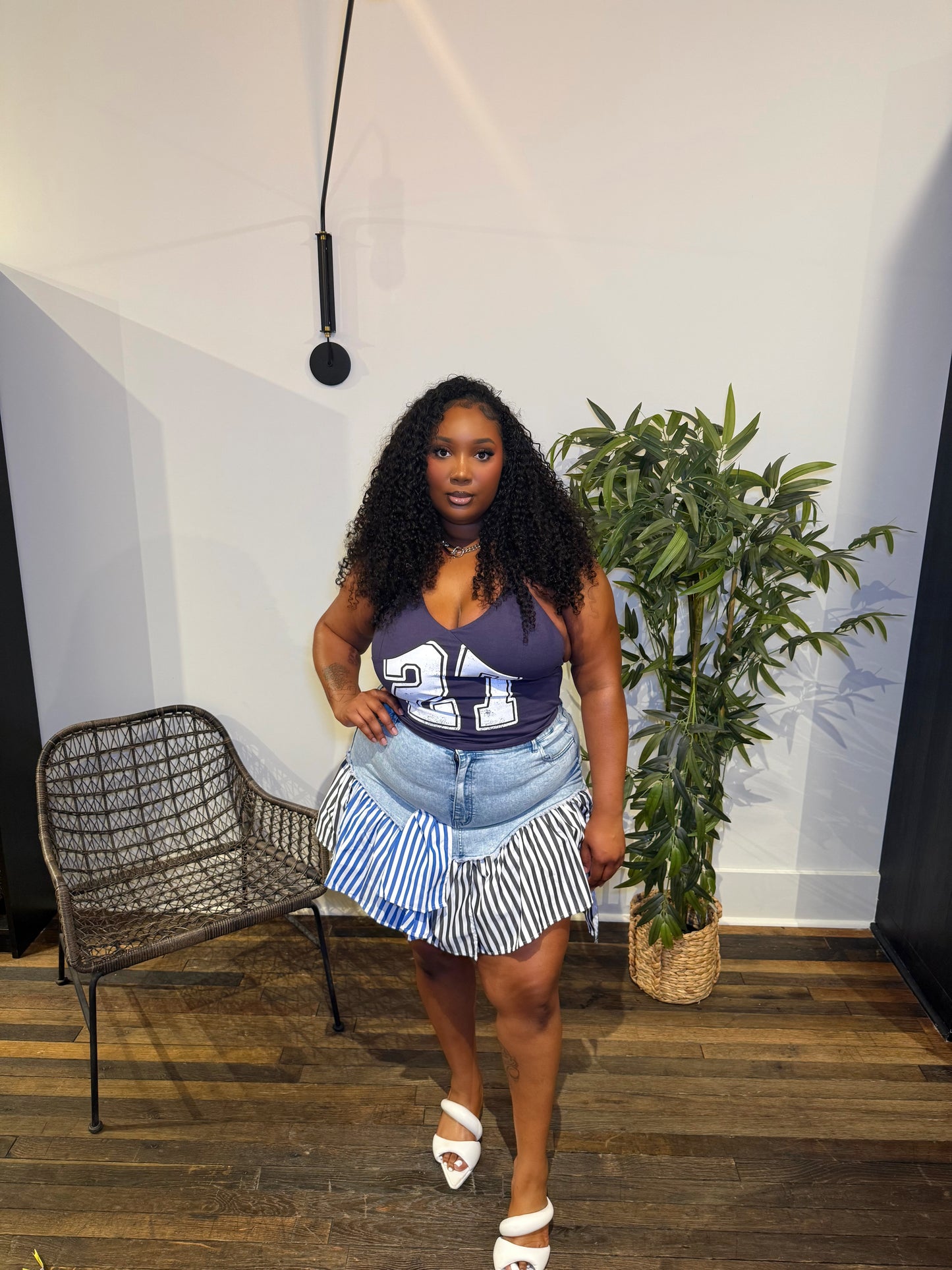Dixie Chic Plaid x Denim Skirt