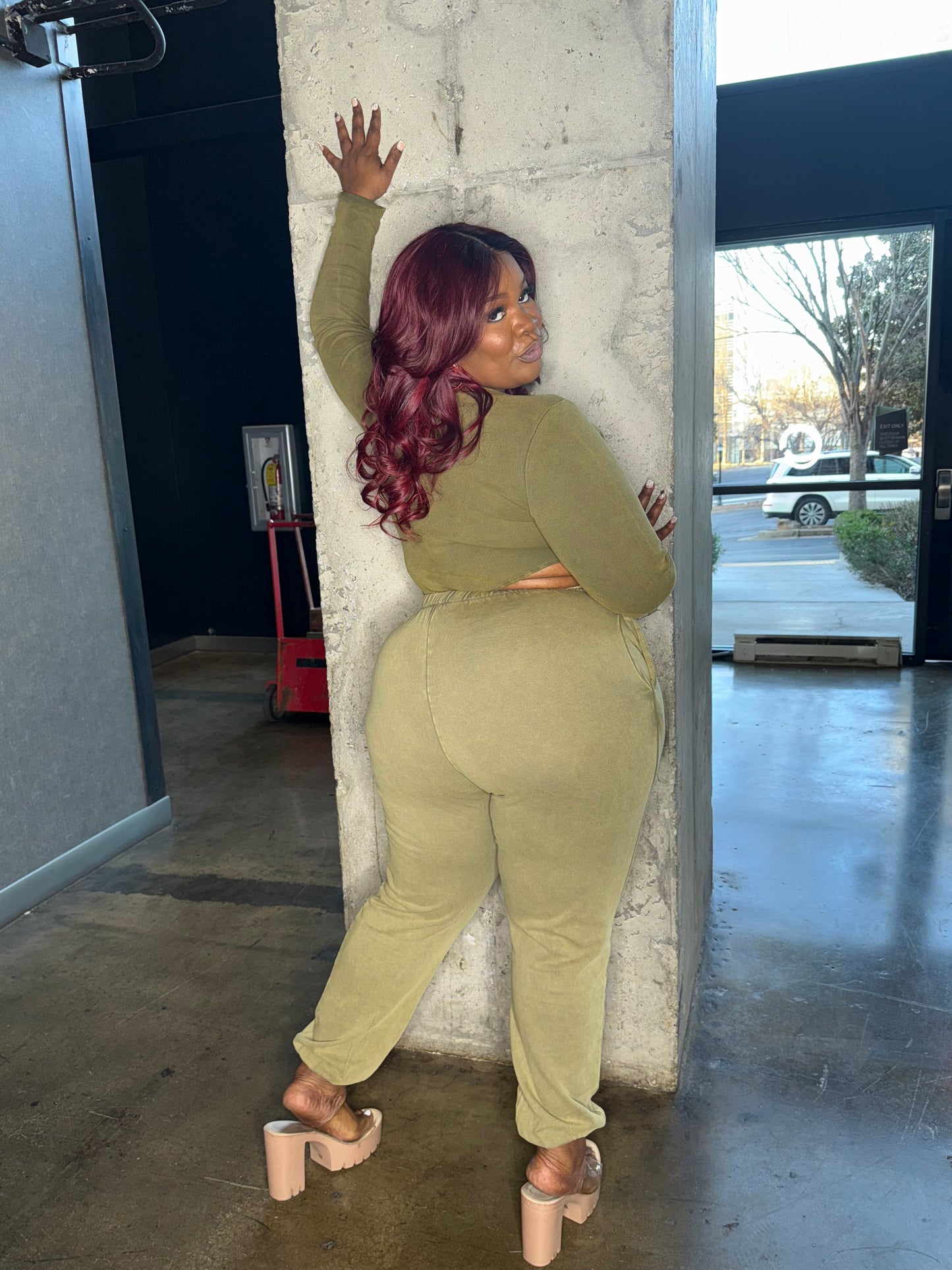 Mock Neck Bodysuit & Jogger Set Olive