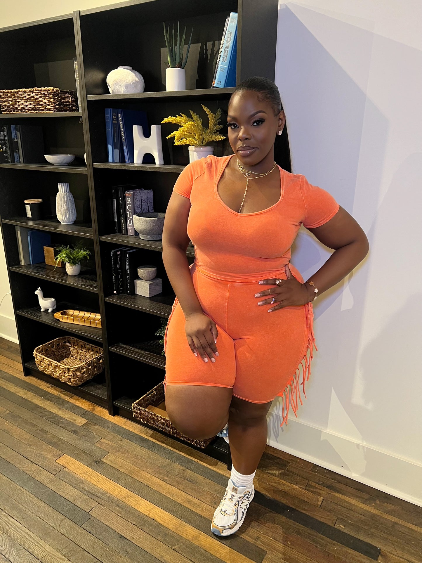 Biker Fringe Short Set Orange