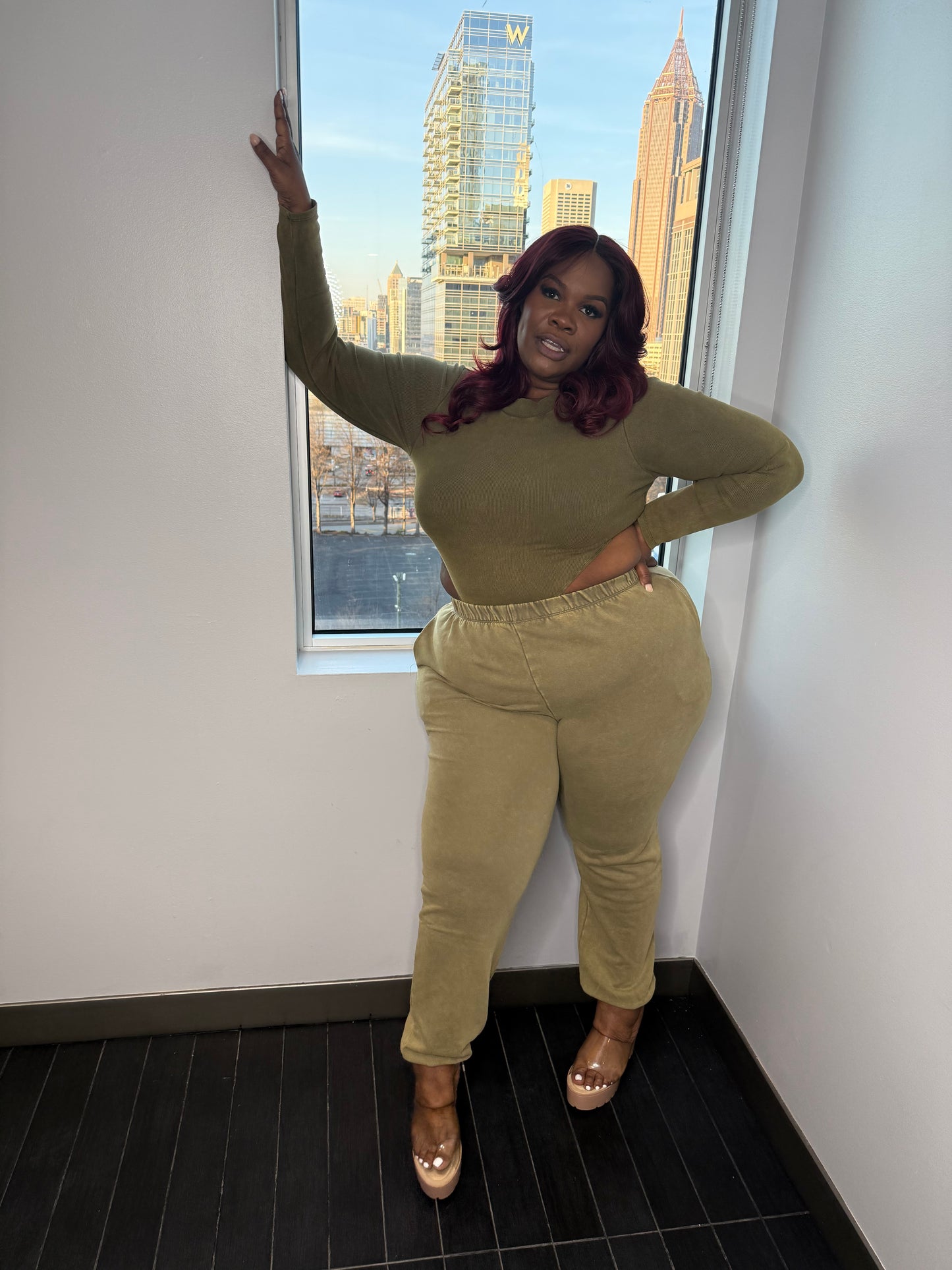 Mock Neck Bodysuit & Jogger Set Olive