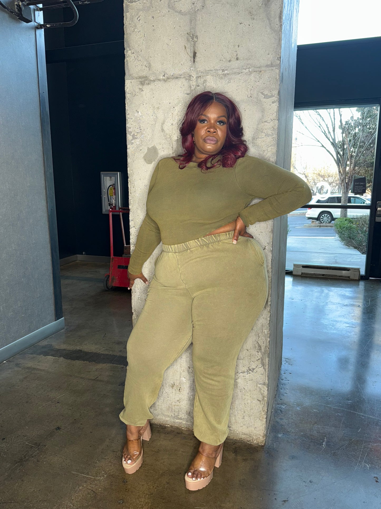 Mock Neck Bodysuit & Jogger Set Olive