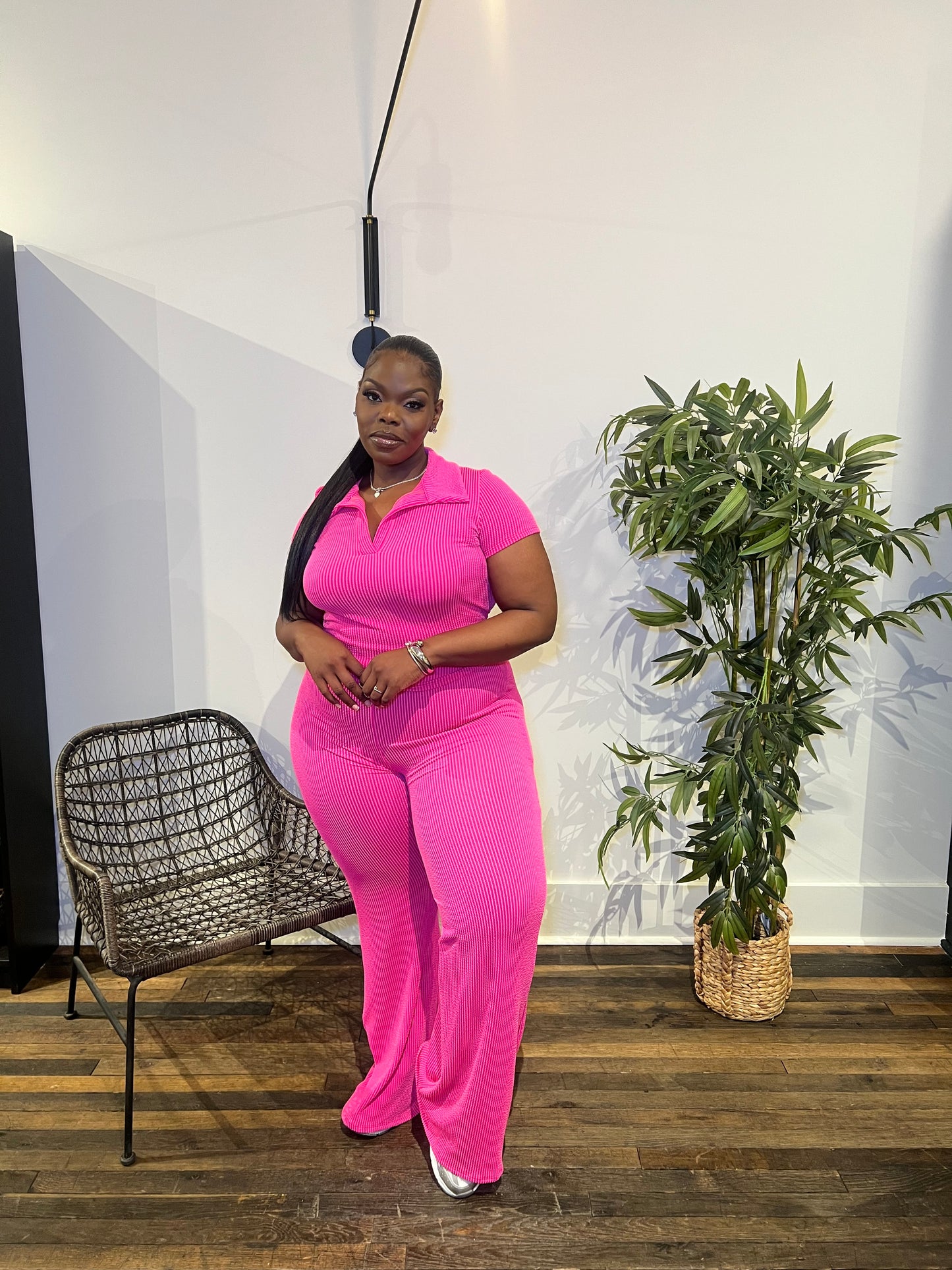 Pink Ribbed Flare Pant Set