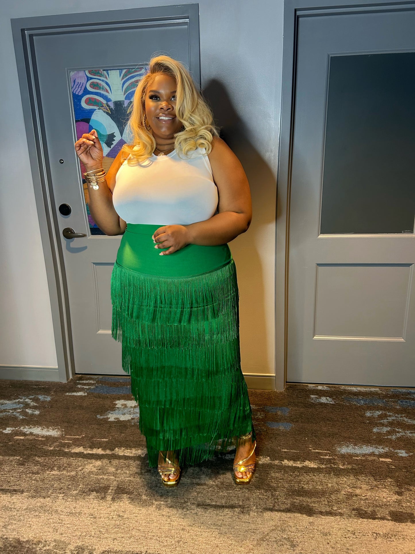 VK Green Fringe Skirt