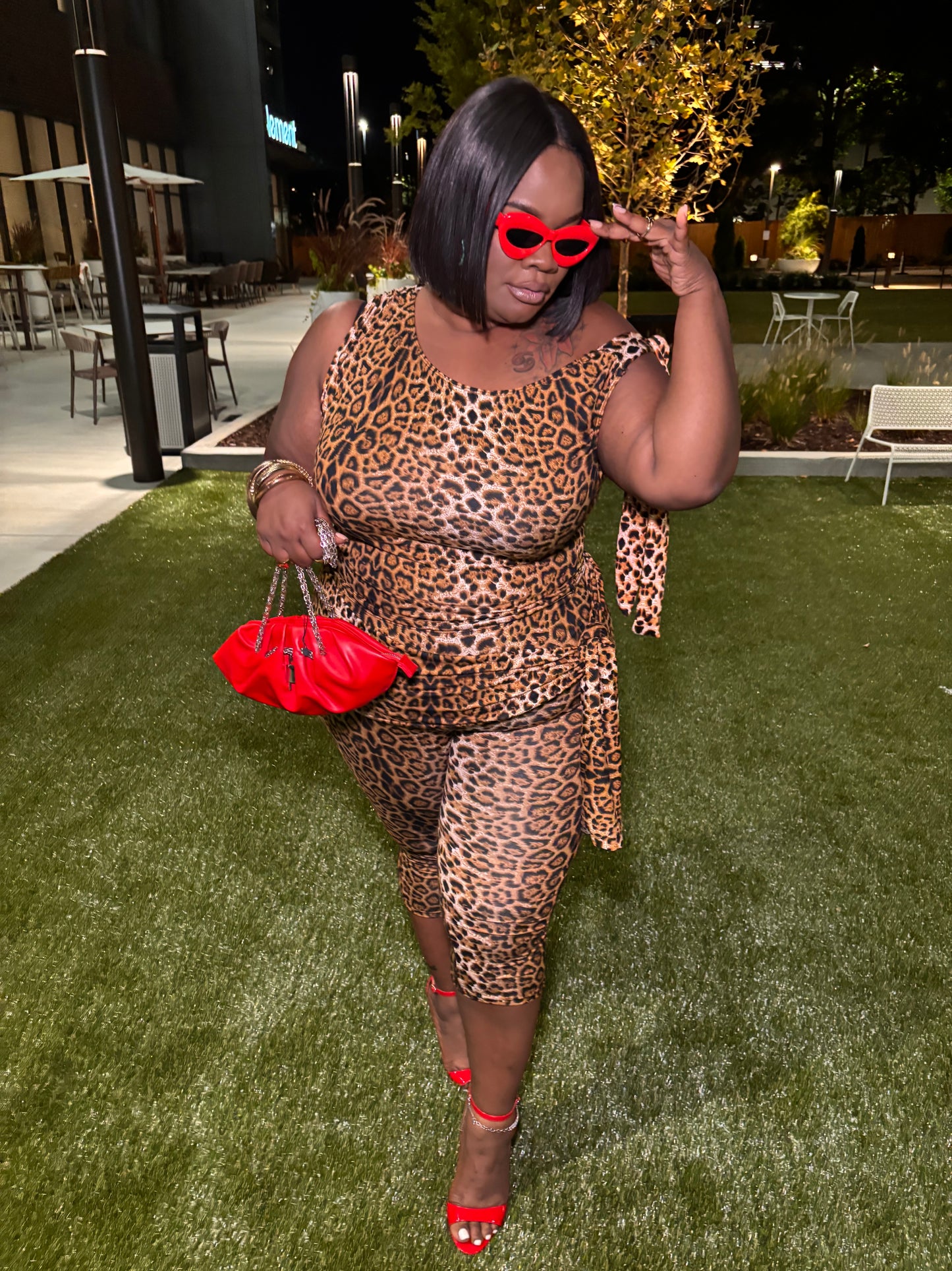 Leopard Asymmetrical Tie Top w Capri Set