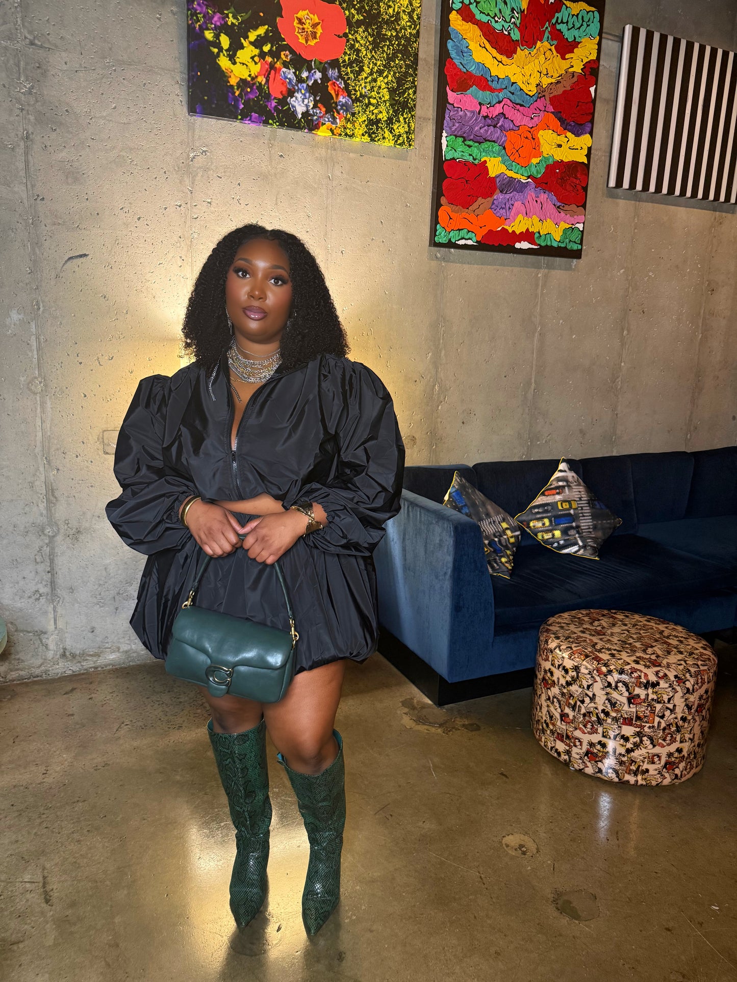 Windbreaker Bubble Skirt Set w Jacket Black