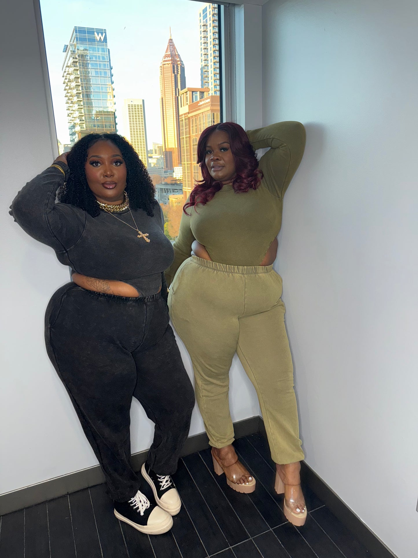 Mock Neck Bodysuit & Jogger Set Charcoal