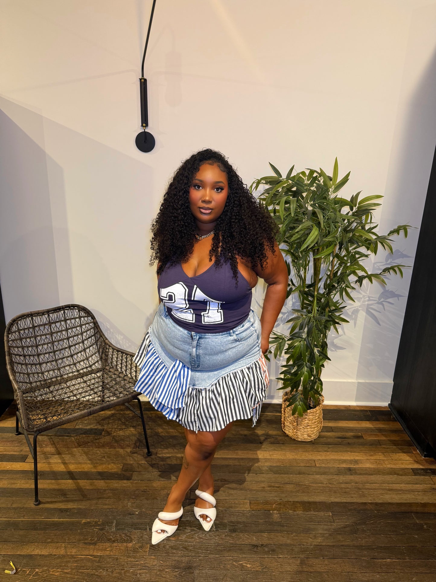 Dixie Chic Plaid x Denim Skirt
