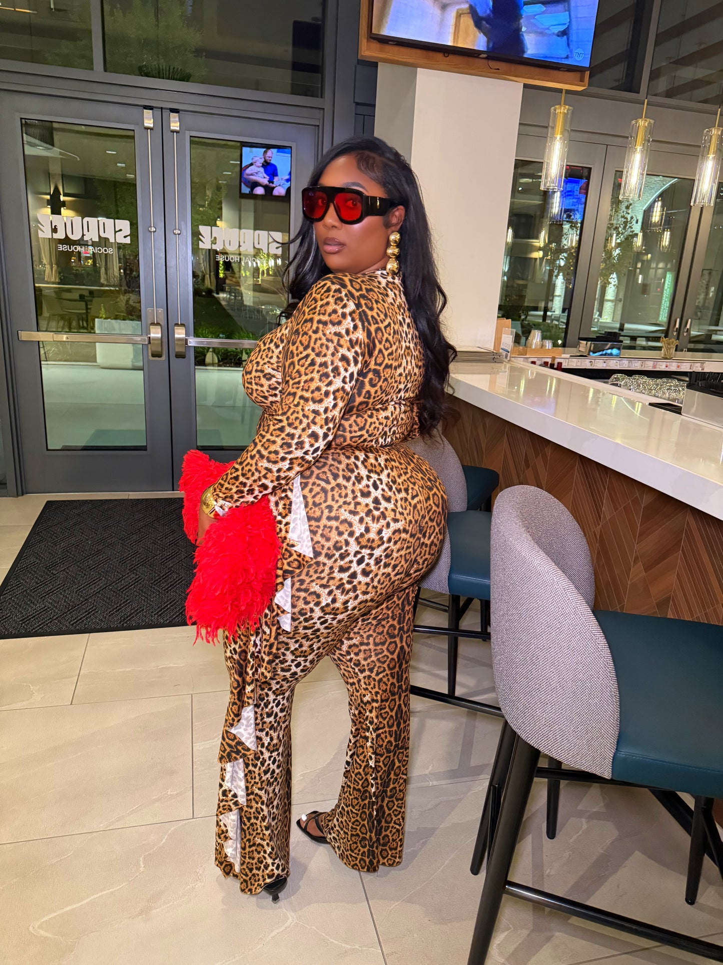 VK Leopard Ruffle Pant Set