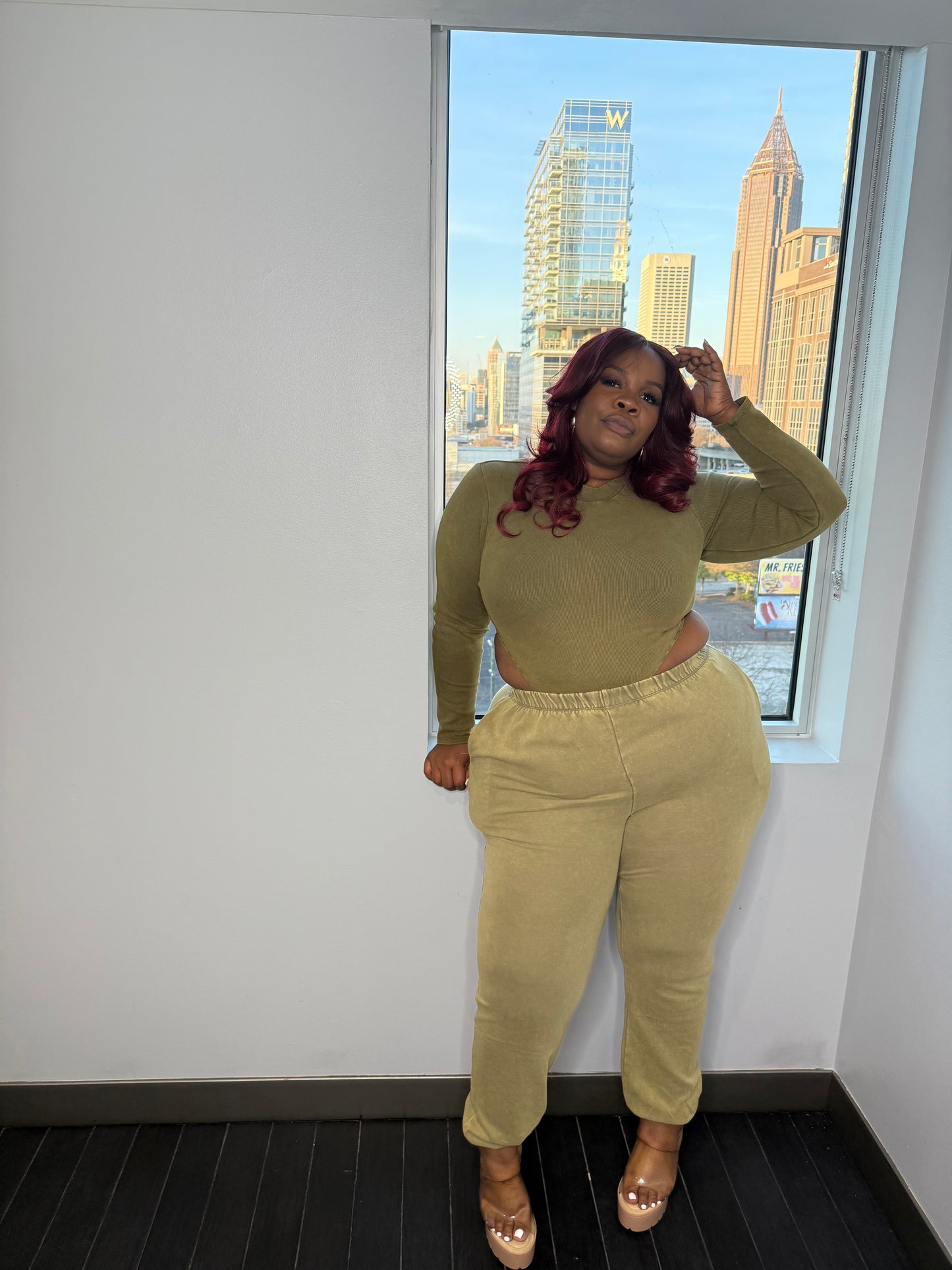 Mock Neck Bodysuit & Jogger Set Olive