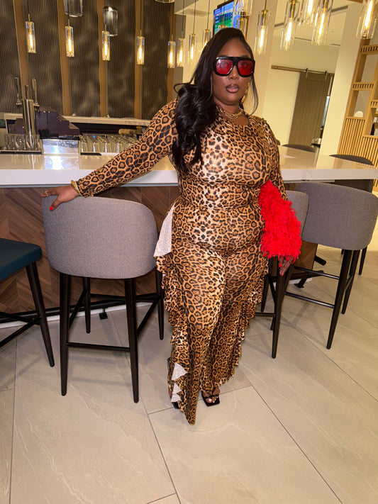 VK Leopard Ruffle Pant Set