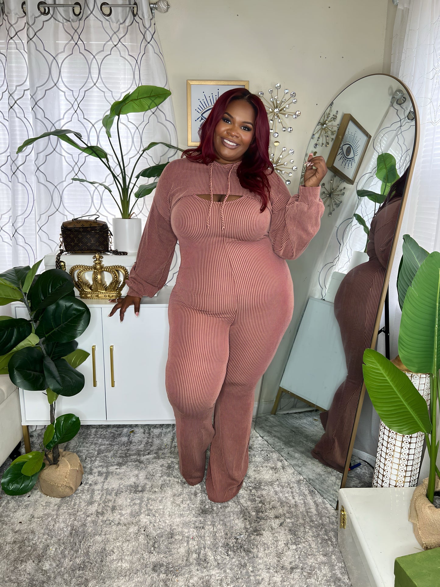 Ribbed Hoodie Jumpsuit Taupe