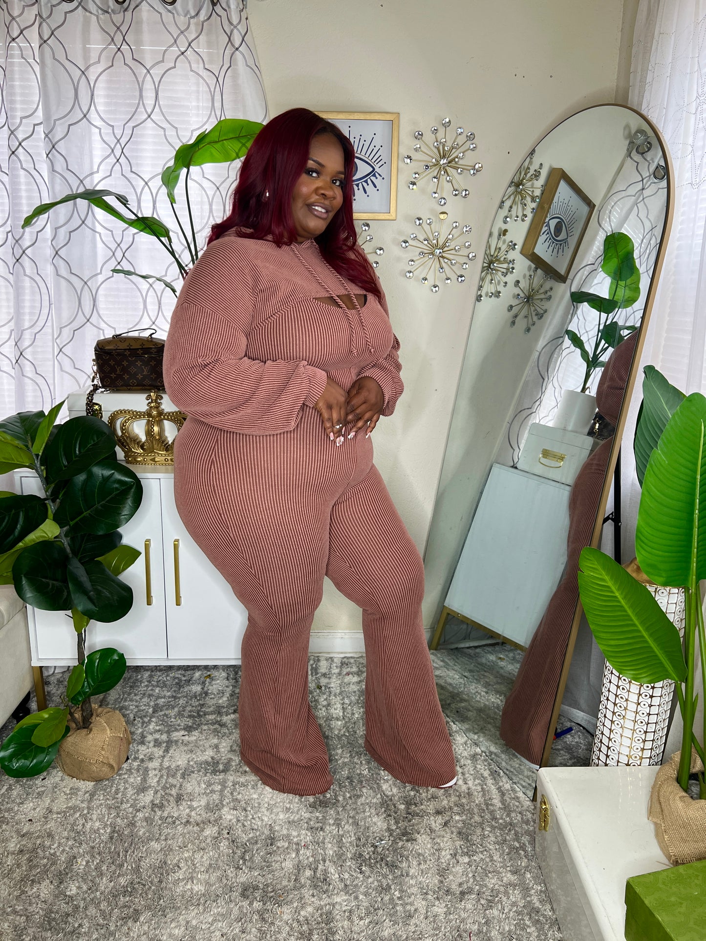 Ribbed Hoodie Jumpsuit Taupe