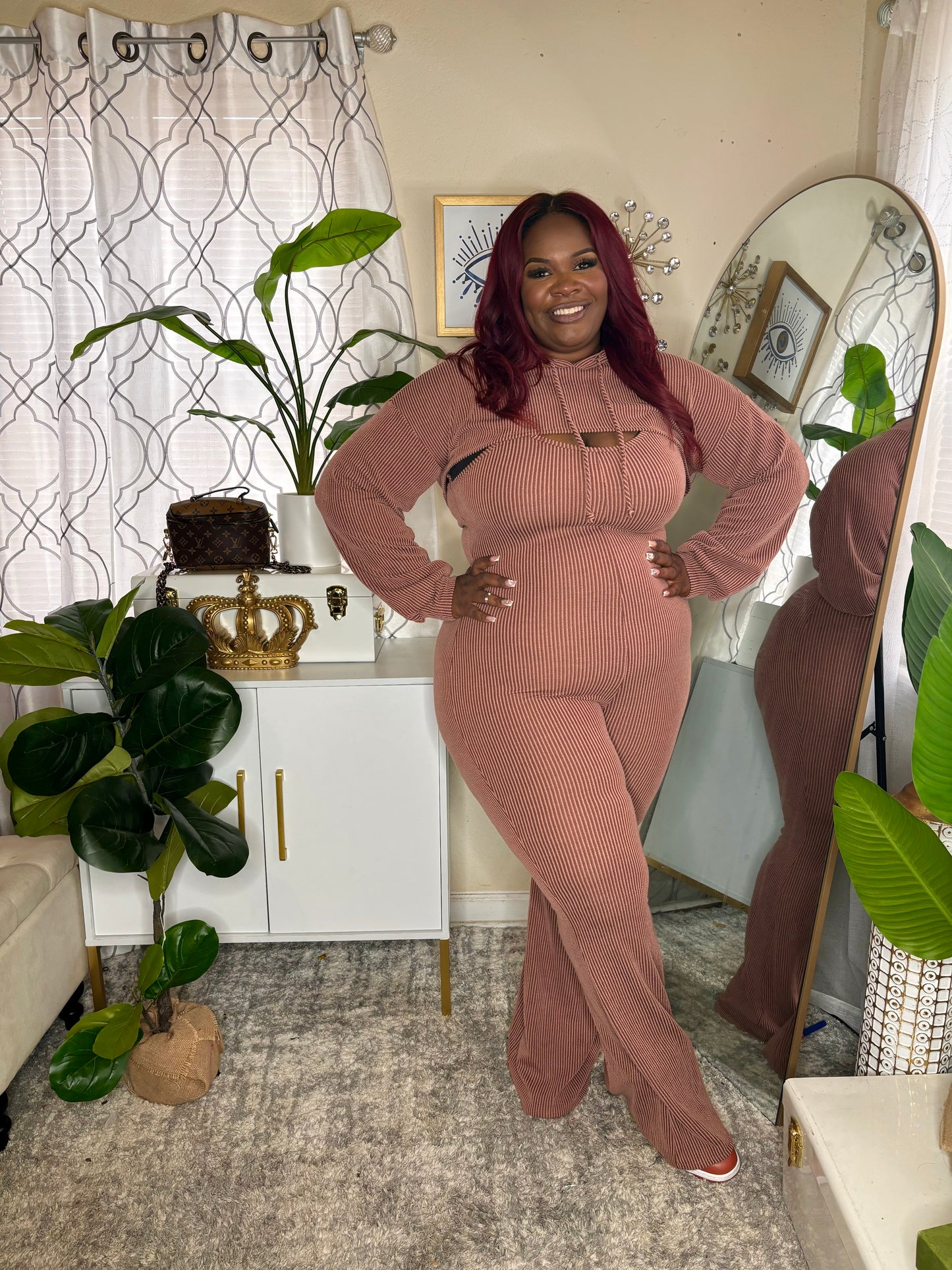 Ribbed Hoodie Jumpsuit Taupe