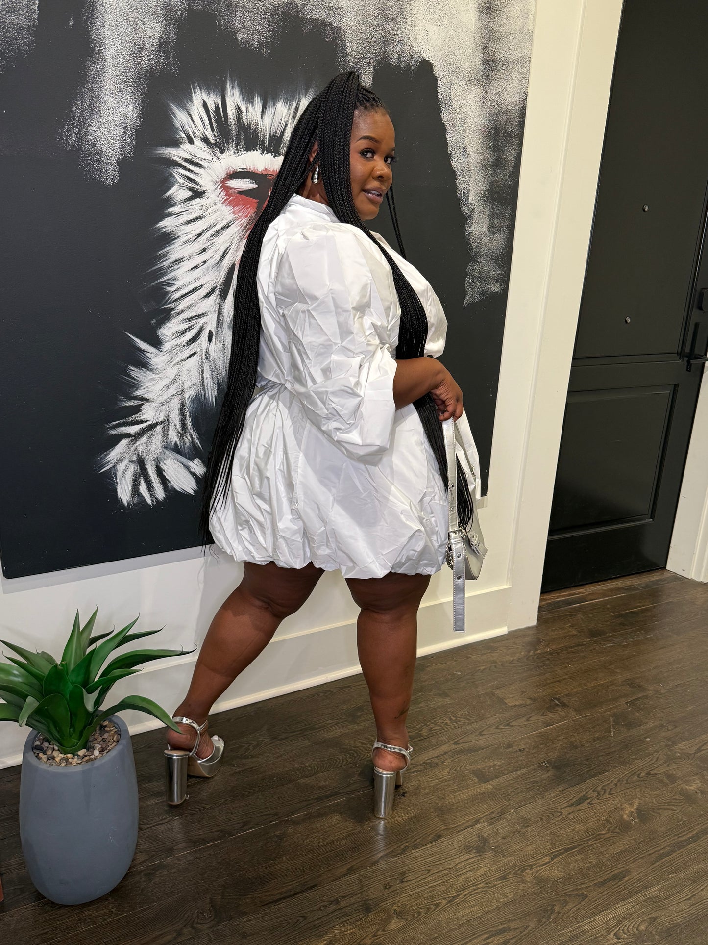 Windbreaker Bubble Skirt Set White