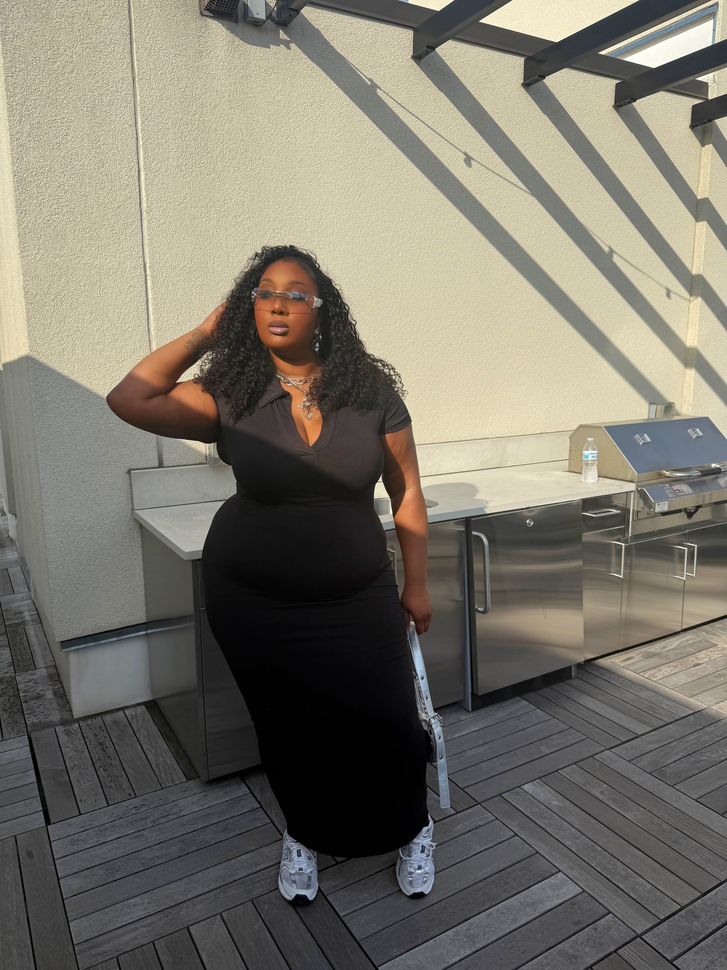 VK Collar Midi Dress Black